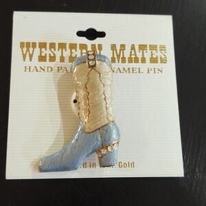 Western Mates Cowgirl boot hand painted enamel pin layered in 18kt gold